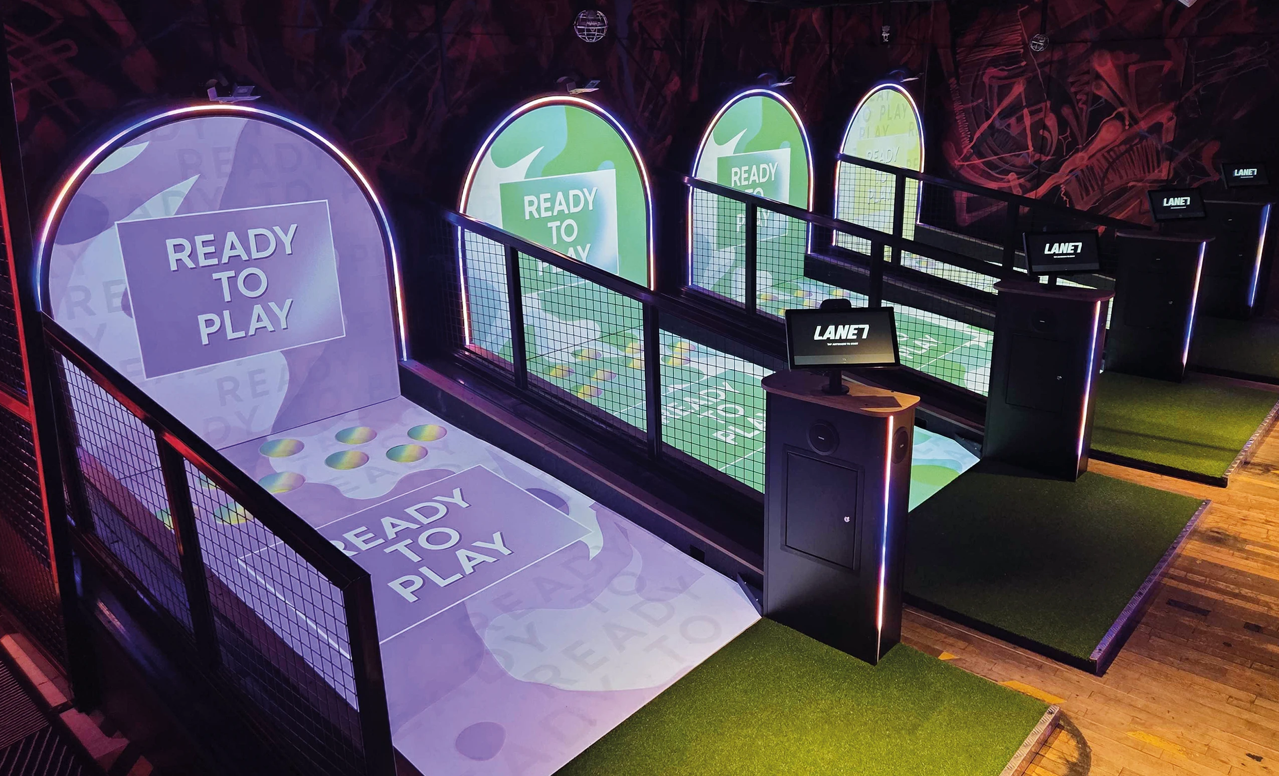 Social Rivals projection-mapped mini golf lanes at Lane7